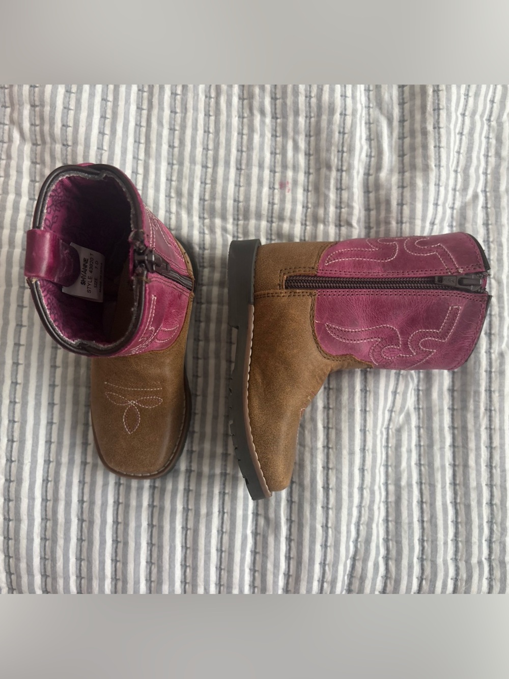 Shyanne Brown and Pink Kids Western Zip Boots